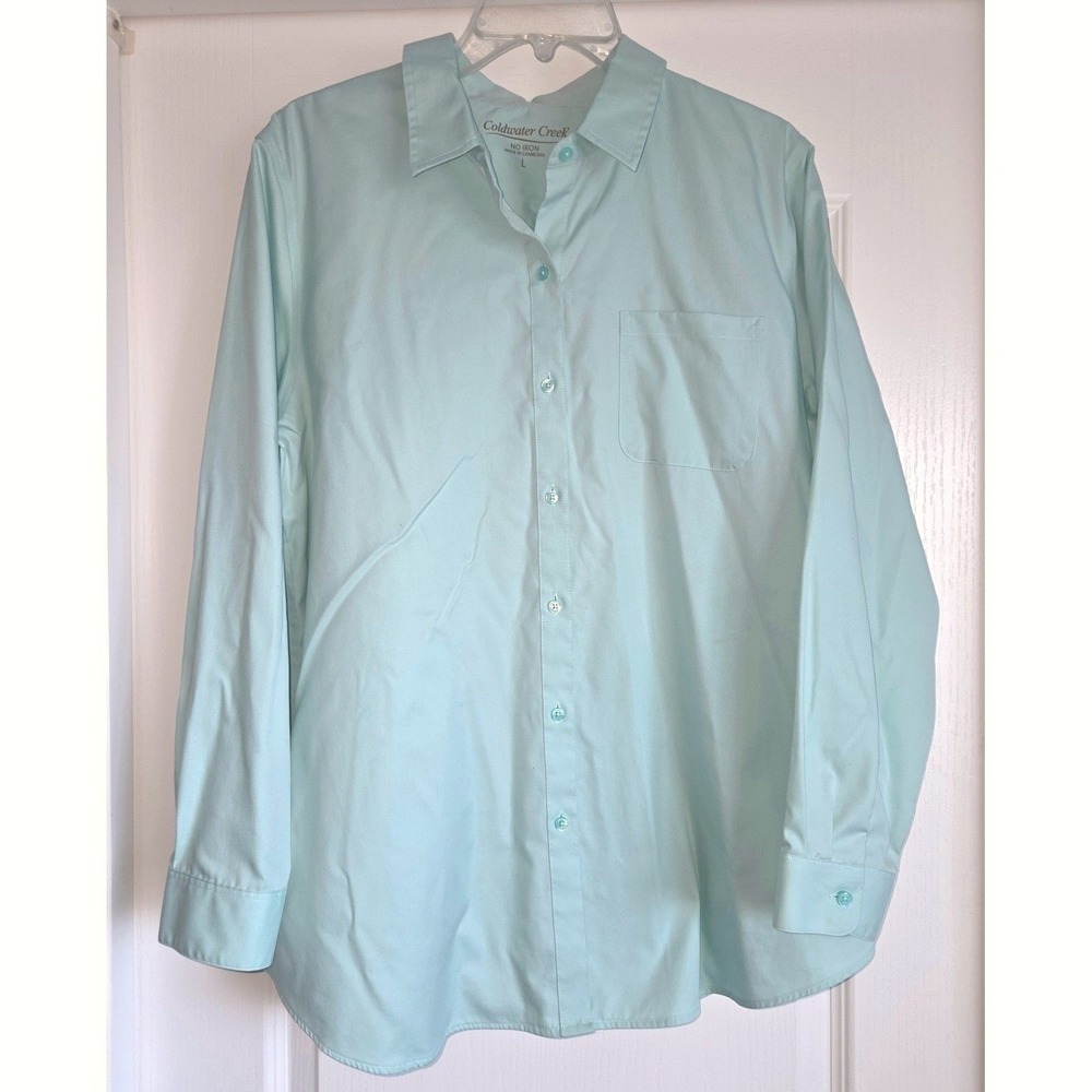 Coldwater Creek Mint Long Sleeve No Iron‎ Button Down Shirt Women Sz L/14 Office